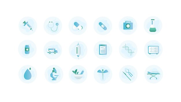 Paquete de iconos vectoriales médicos y sanitarios