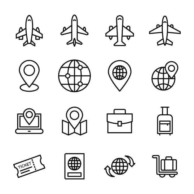 Paquete de iconos de viajes y mapas