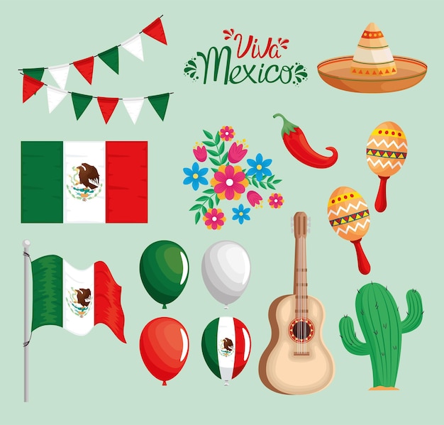 Vector paquete de iconos de viva mexico