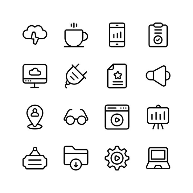 Paquete de iconos web en un conjunto vectorial de interfaz de usuario de estilo de diseño moderno