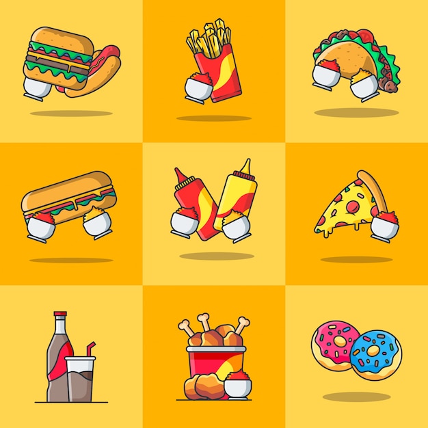 Vector paquete de illustartions de comida rápida