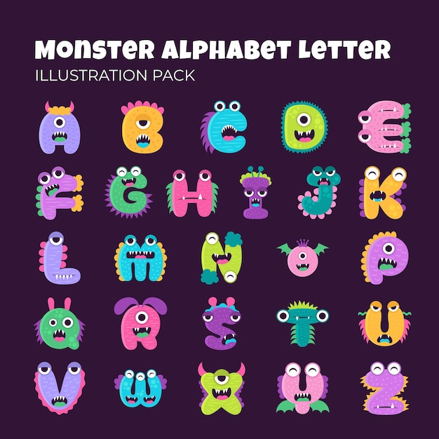 El paquete de ilustración alfabética del monstruo