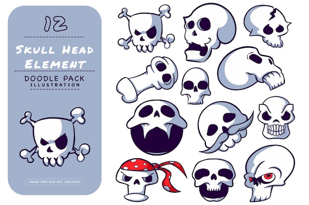 Paquete de ilustración de Doodle de cabeza de calavera