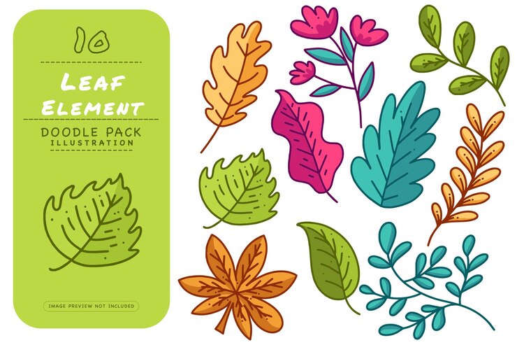 Vector paquete de ilustración de doodle de hoja