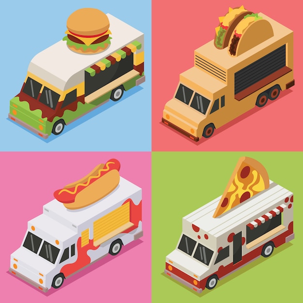 Paquete de ilustración isométrica de food truck