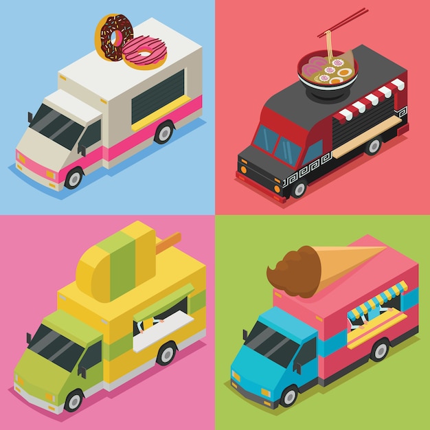 Paquete de ilustración isométrica de food truck
