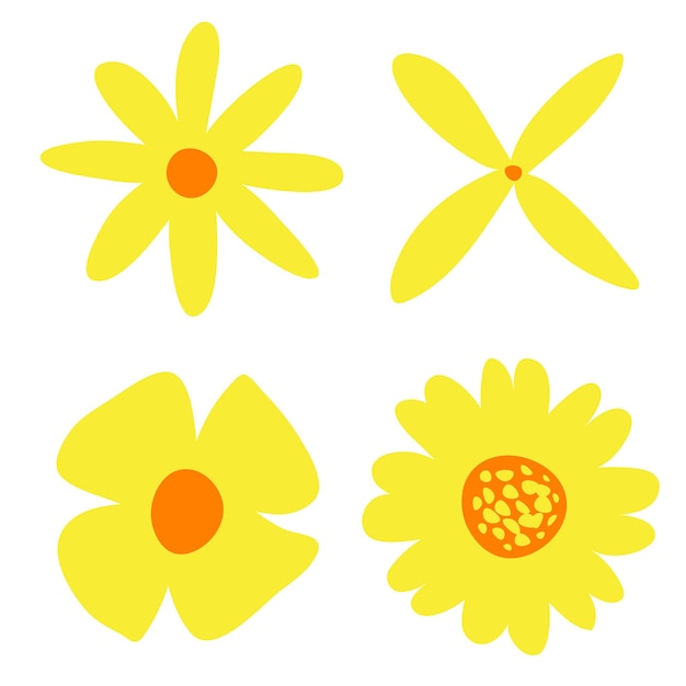 Paquete de ilustración vectorial de flores amarillas dibujadas a mano