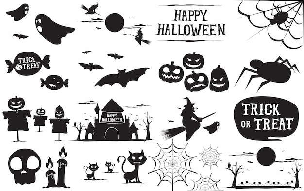 Paquete de ilustraciones y adornos de Halloween 16 juegos Ilustración vectorial de la noche de Halloween