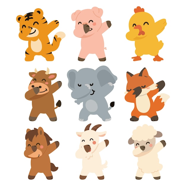 El paquete de ilustraciones de los animales que bailan graciosamente