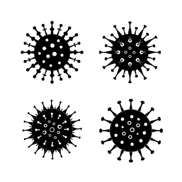 El paquete de ilustraciones artísticas de la silueta del vector de bacterias y virus