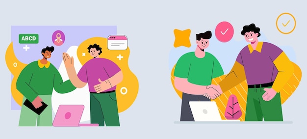 Paquete de ilustraciones de asociación y trabajo en equipo de estilo dibujado a mano