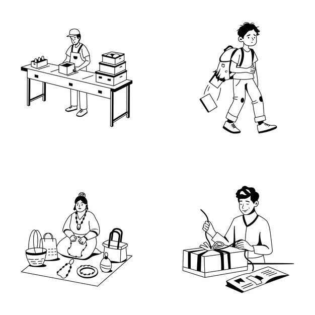 Paquete de ilustraciones de caracteres pobres en estilo glifo