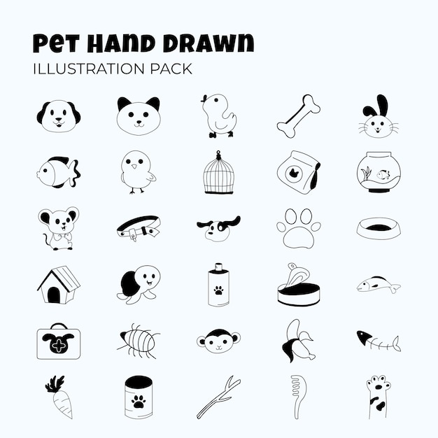 Paquete de ilustraciones dibujadas a mano para mascotas