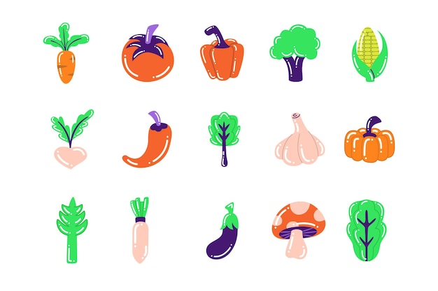 Paquete de ilustraciones estilizadas de verduras y especias de colores