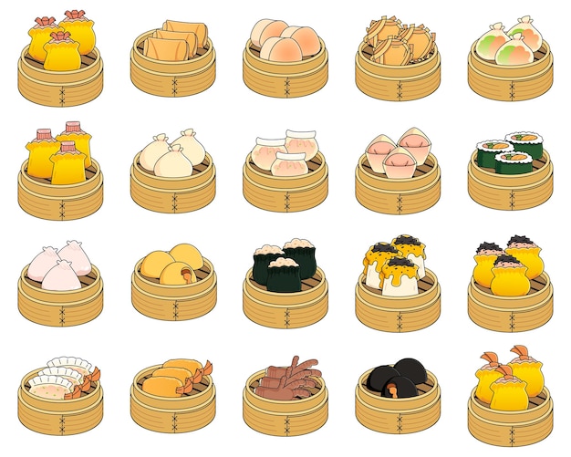 El paquete de ilustraciones del menú Dim sum