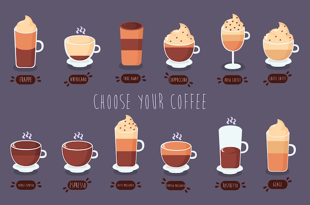 Vector paquete de ilustraciones de tipos de café