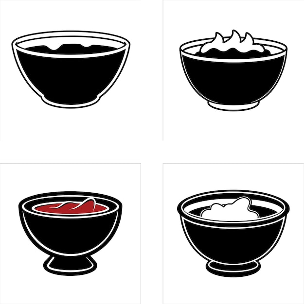 El paquete de ilustraciones vectoriales de la silueta del cuenco de salsa