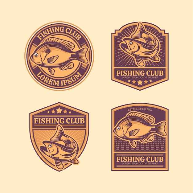 Paquete de insignias de pesca con detalles vintage