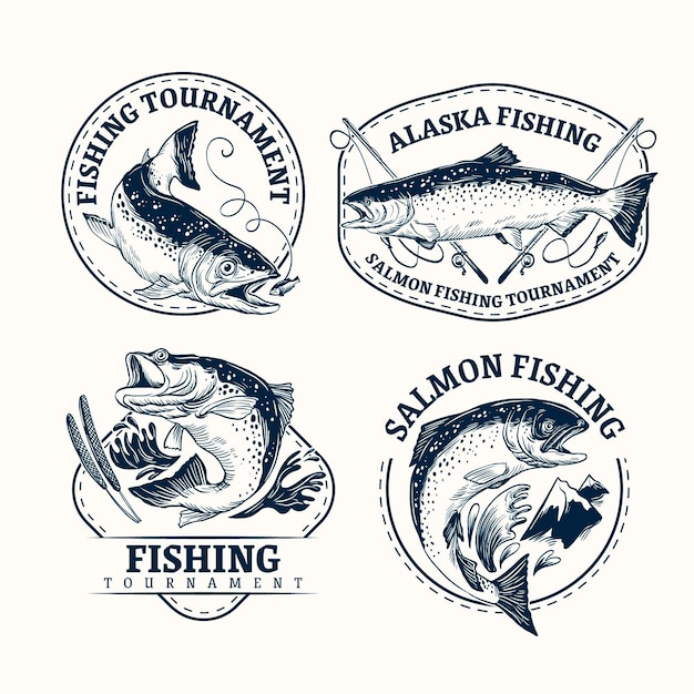 Paquete de insignias de pesca vintage