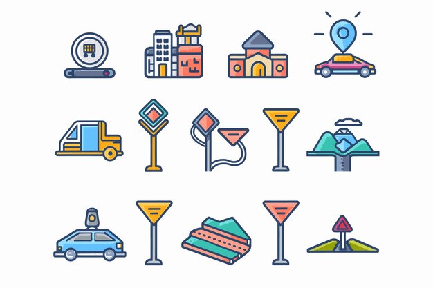 paquete de líneas de mapa y iconos de relleno diseño de ilustración vectorial