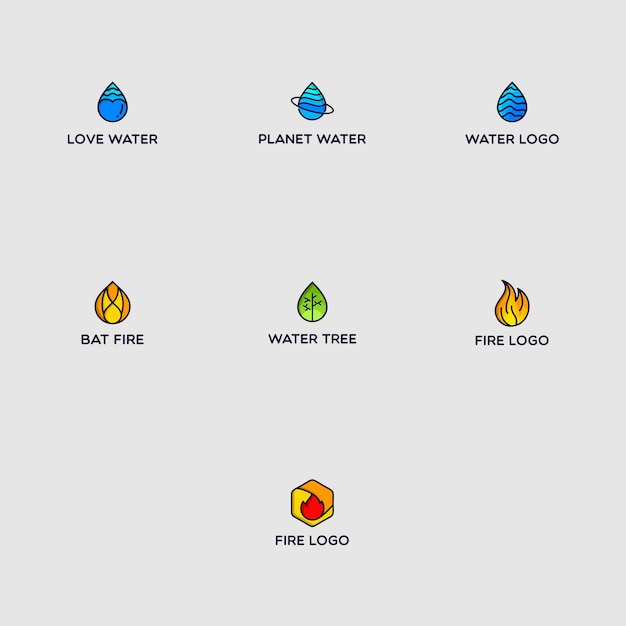 paquete de logo de fuego y agua