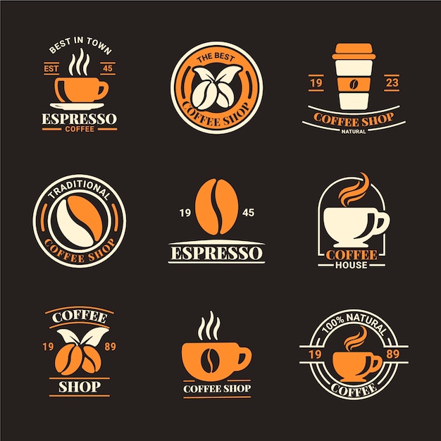 Paquete de logo retro de cafetería