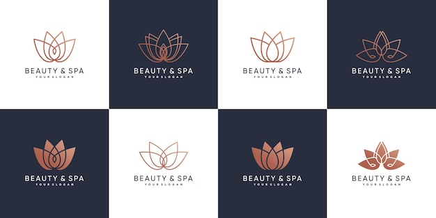 Paquete de logotipo de belleza y spa con concepto de loto de belleza vector premium