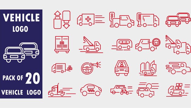 Paquete de logotipo de elementos de paquete de iconos de vehículos de transporte