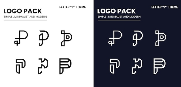 Paquete de logotipo con un estilo simple minimalista y moderno con un tema de la letra P