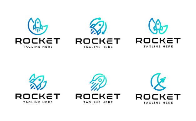 Paquete de logotipo de gradiente de tecnología Rocket Moon