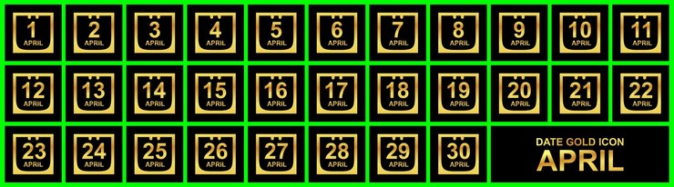 Paquete de logotipo de icono de signo de fecha de mes de abril con vector dorado.