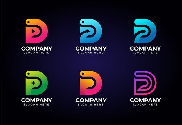 Paquete de logotipo de letra d en concepto múltiple