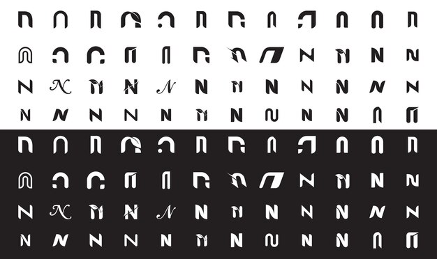 Paquete de logotipo de letra n en blanco y negro