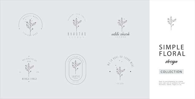 Vector paquete de logotipo minimalista con elementos florales y botánicos para un uso sencillo