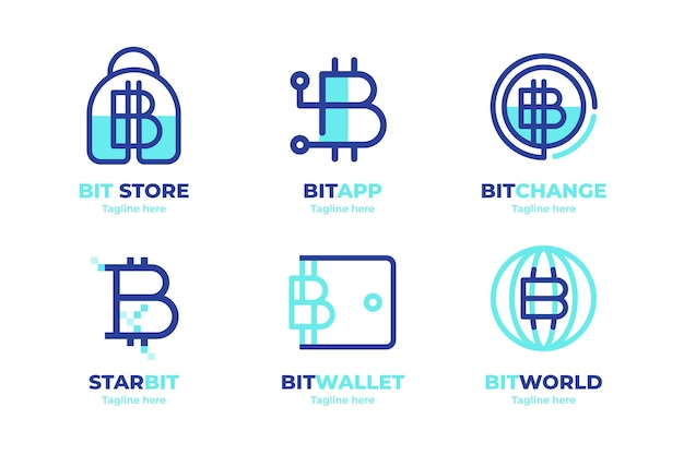 Paquete de logotipos de bitcoin de diseño plano