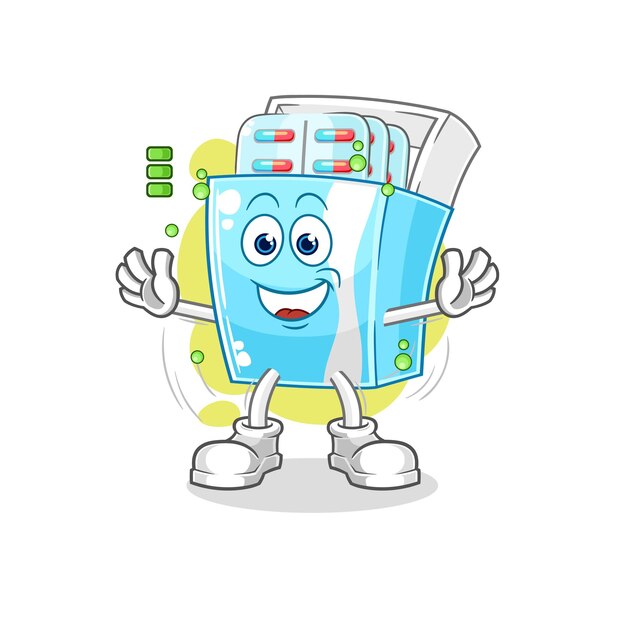 Paquete de medicina batería completa personaje de dibujos animados mascota vector