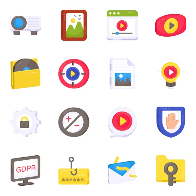 Paquete de medios y hackeo de iconos planos