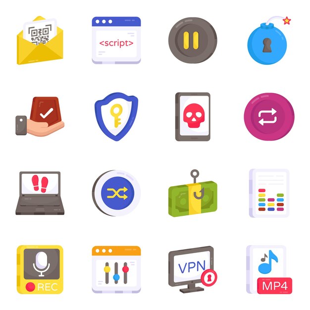Paquete de medios y íconos planos de transmisión