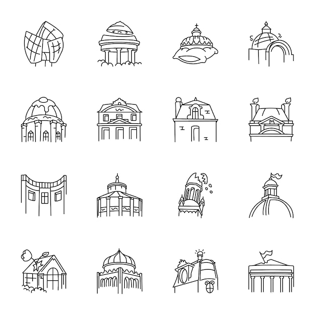 El paquete de monumentos de París Iconos de estilo Doodle