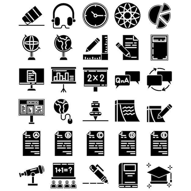 Paquete nacional de iconos de educación en estilo glifo