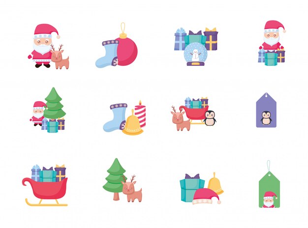Paquete de navidad con conjunto de iconos
