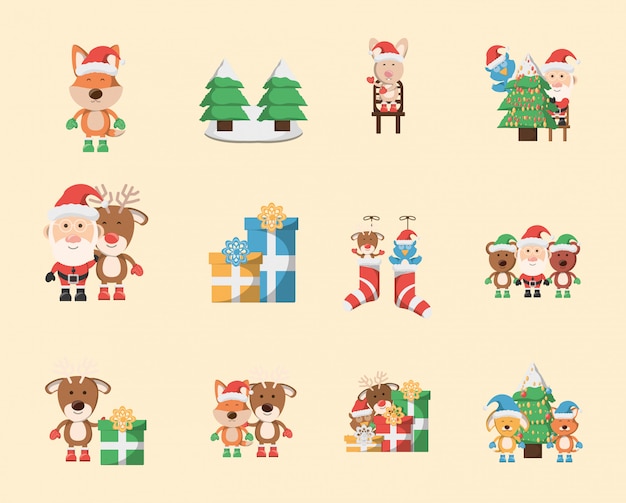 Paquete de navidad con conjunto de iconos