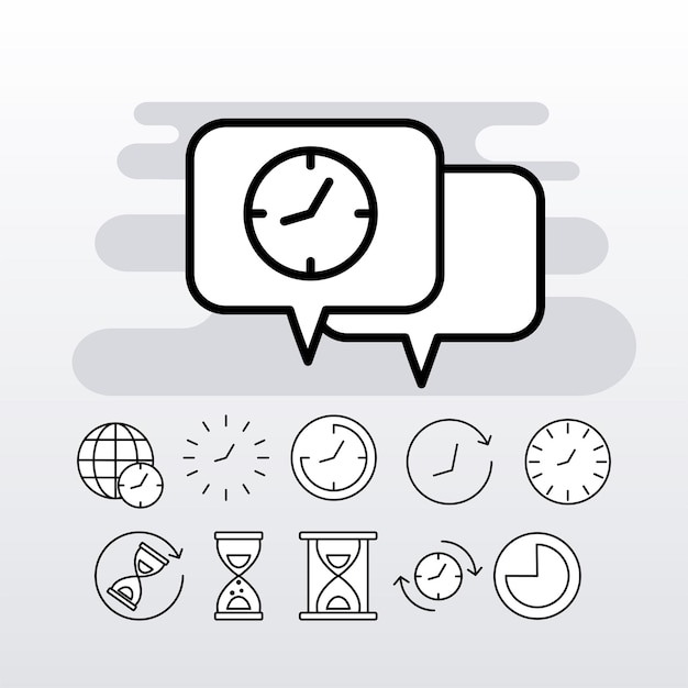 Vector paquete de once iconos de estilo de línea de relojes de tiempo