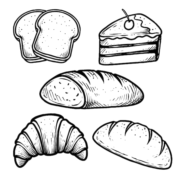 Vector paquete de panadería y pastelería vector de diseño de logotipo en blanco y negro