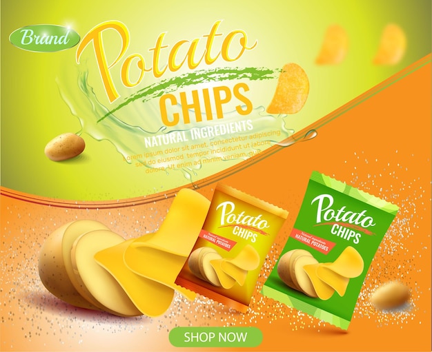 Vector paquete de papas fritas con sabor a queso realista