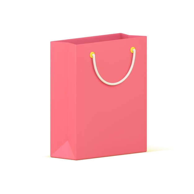 Paquete de papel bolsa de compras rosa con manijas regalo festivo con icono 3D vectorial realista