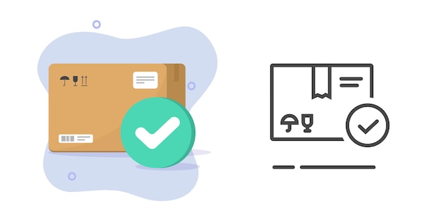 Paquete, paquete, caja, entrega, marca de verificación, icono, ilustración gráfica, pedido, paquete, seguro, tick, postal