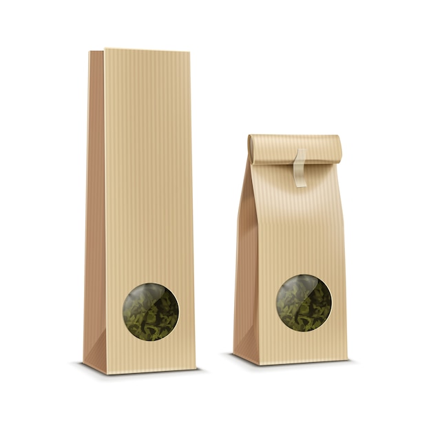 Vector paquete de paquete de empaque de papel de café de té con ventana