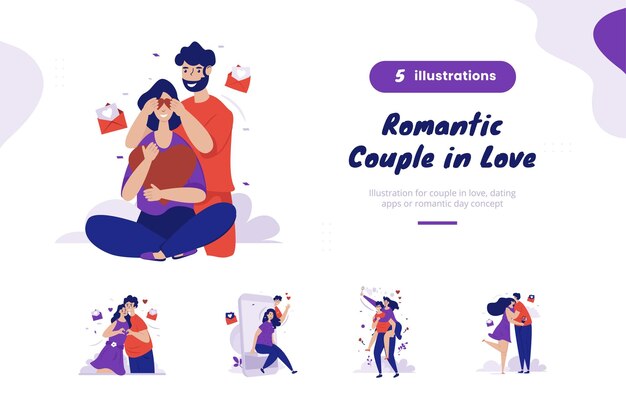 Paquete de paquete de ilustración de pareja romántica enamorada