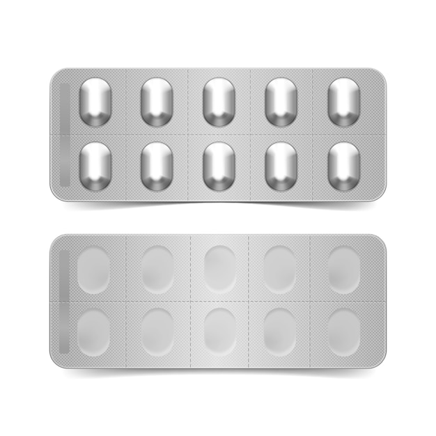 Paquete de pastillas aisladas sobre fondo blanco.